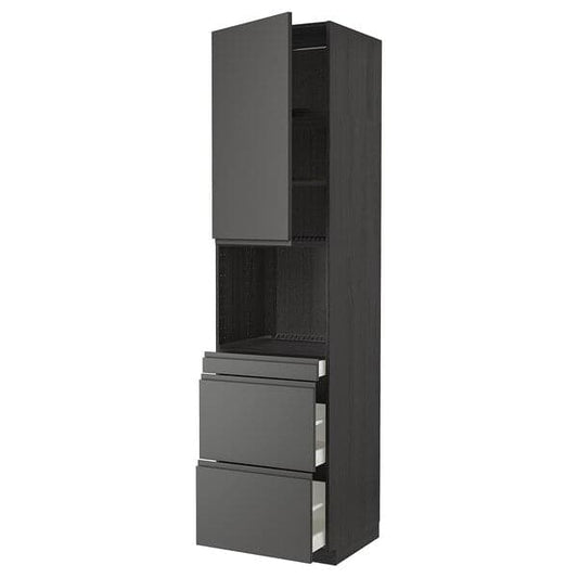Ikea METOD / MAXIMERA - Hi cab f micro combi w door/3 drwrs, black/Voxtorp dark grey , 60x60x240 cm