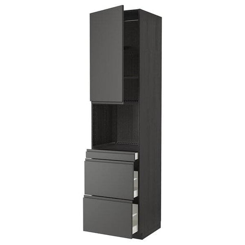 METOD / MAXIMERA hi cab f micro combi w door/3 drwrs, black/Voxtorp dark grey, 60x60x240 cm
