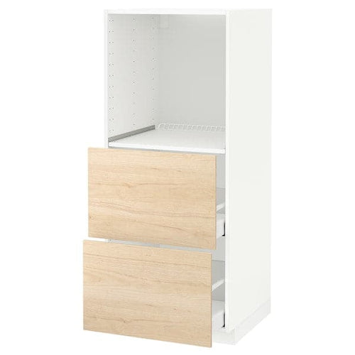 METOD / MAXIMERA - High cabinet w 2 drawers for oven, white/Askersund light ash effect, 60x60x140 cm