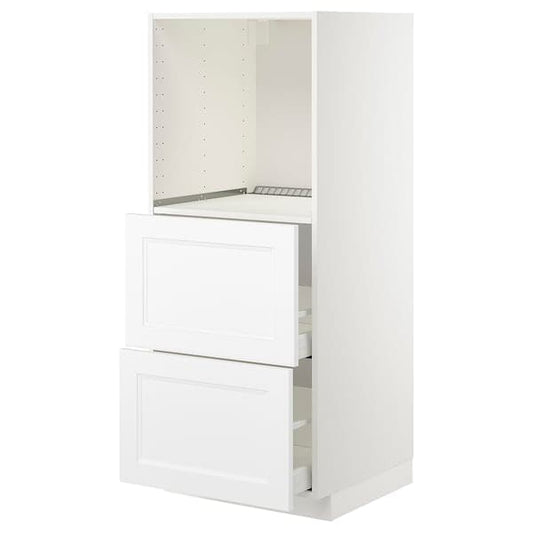 Ikea METOD / MAXIMERA - High cabinet w 2 drawers for oven, white/Axstad matt white , 60x60x140 cm