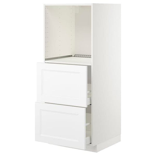 METOD / MAXIMERA - High cabinet w 2 drawers for oven, white/Axstad matt white , 60x60x140 cm