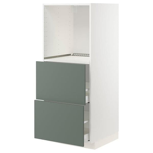 METOD / MAXIMERA - High cabinet w 2 drawers for oven, white/Bodarp grey-green , 60x60x140 cm