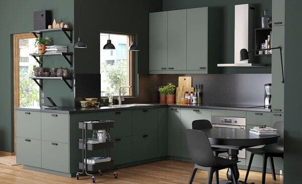 METOD / MAXIMERA - High cabinet w 2 drawers for oven, white/Bodarp grey-green , 60x60x140 cm - best price from Maltashopper.com 59317182