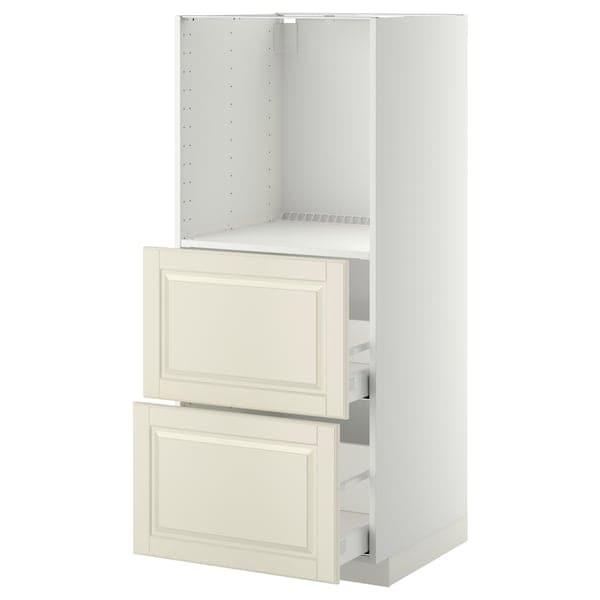 METOD / MAXIMERA - High cabinet w 2 drawers for oven, white/Bodbyn off-white