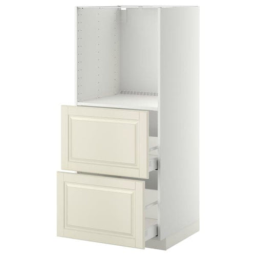METOD / MAXIMERA - High cabinet w 2 drawers for oven, white/Bodbyn off-white, 60x60x140 cm