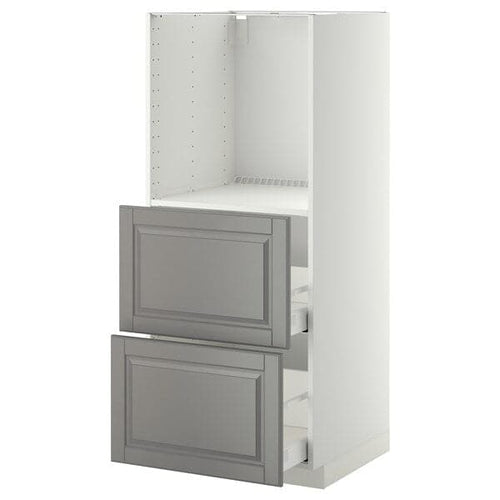 METOD / MAXIMERA - High cabinet w 2 drawers for oven, white/Bodbyn grey, 60x60x140 cm
