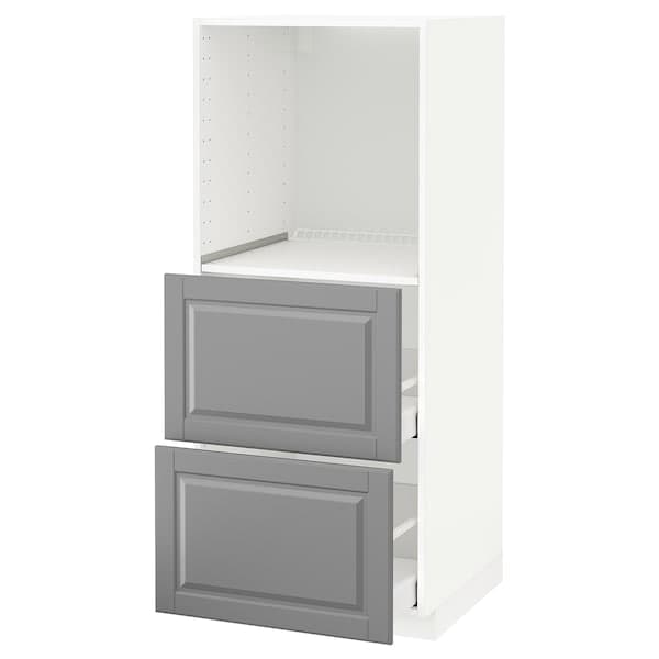 Ikea METOD / MAXIMERA - High cabinet w 2 drawers for oven, white/Bodbyn grey, 60x60x140 cm
