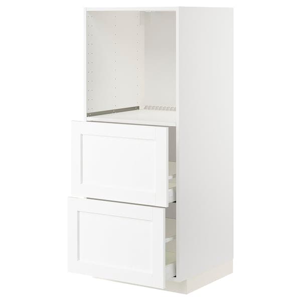 Ikea METOD / MAXIMERA - High cabinet w 2 drawers for oven, white Enköping/white wood effect, 60x60x140 cm