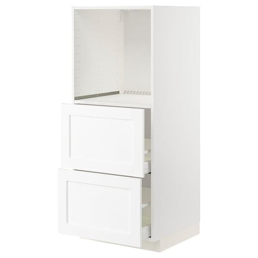 Ikea METOD / MAXIMERA - High cabinet w 2 drawers for oven, white Enköping/white wood effect, 60x60x140 cm