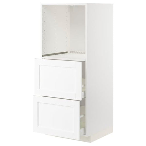 METOD / MAXIMERA - High cabinet w 2 drawers for oven, white Enköping/white wood effect, 60x60x140 cm