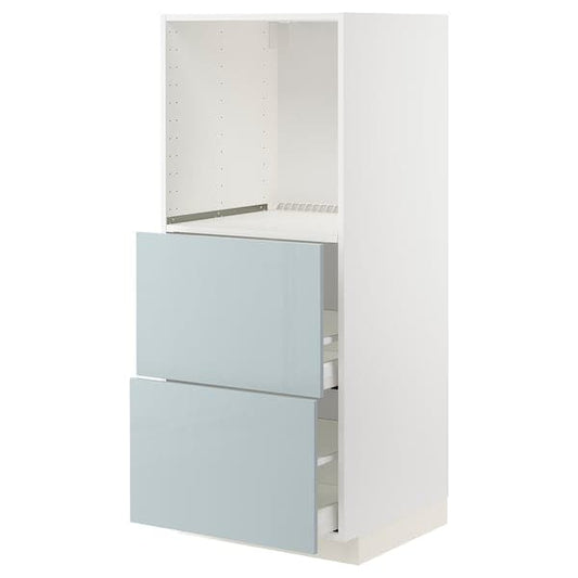 Ikea METOD / MAXIMERA - High cabinet w 2 drawers for oven, white/Kallarp light grey-blue, 60x60x140 cm