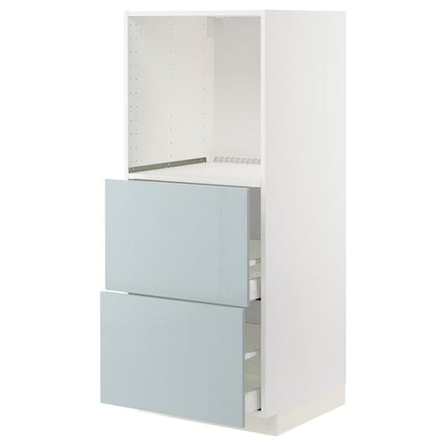 METOD / MAXIMERA - High cabinet w 2 drawers for oven, white/Kallarp light grey-blue, 60x60x140 cm
