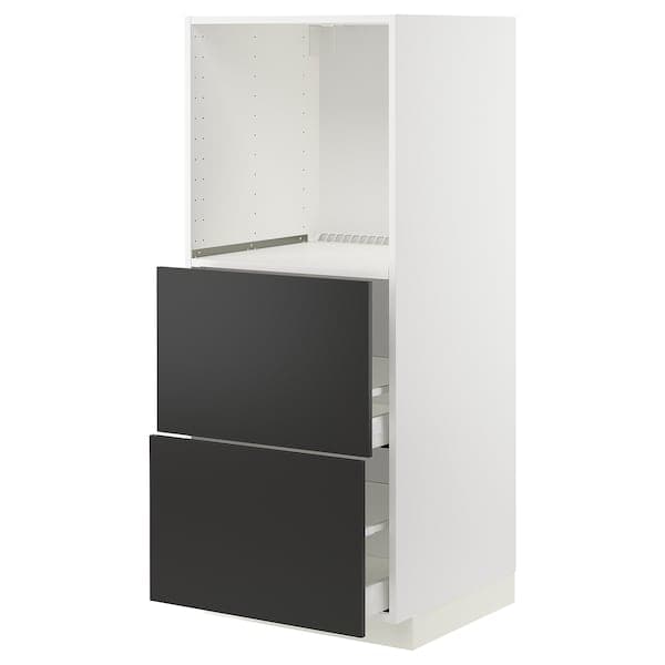 METOD / MAXIMERA - High cabinet w 2 drawers for oven, white/Nickebo matt anthracite , 60x60x140 cm - best price from Maltashopper.com 79498351