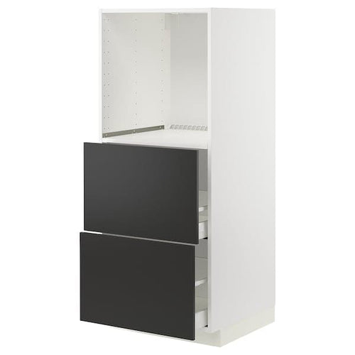 METOD / MAXIMERA - High cabinet w 2 drawers for oven, white/Nickebo matt anthracite , 60x60x140 cm