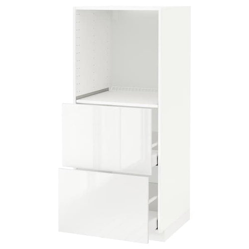 METOD / MAXIMERA - High cabinet w 2 drawers for oven, white/Ringhult white, 60x60x140 cm