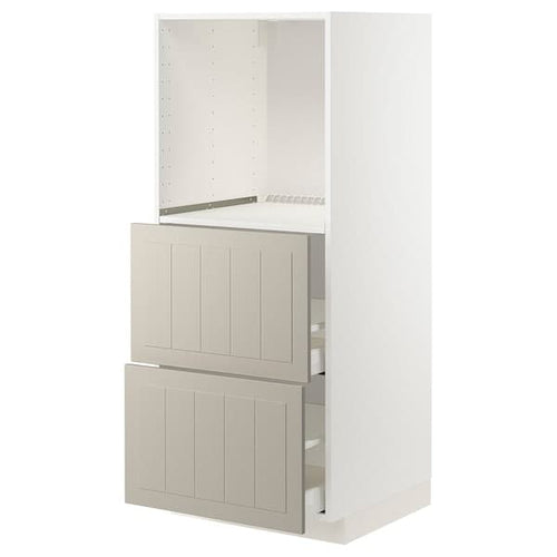 METOD / MAXIMERA - High cabinet w 2 drawers for oven, white/Stensund beige , 60x60x140 cm