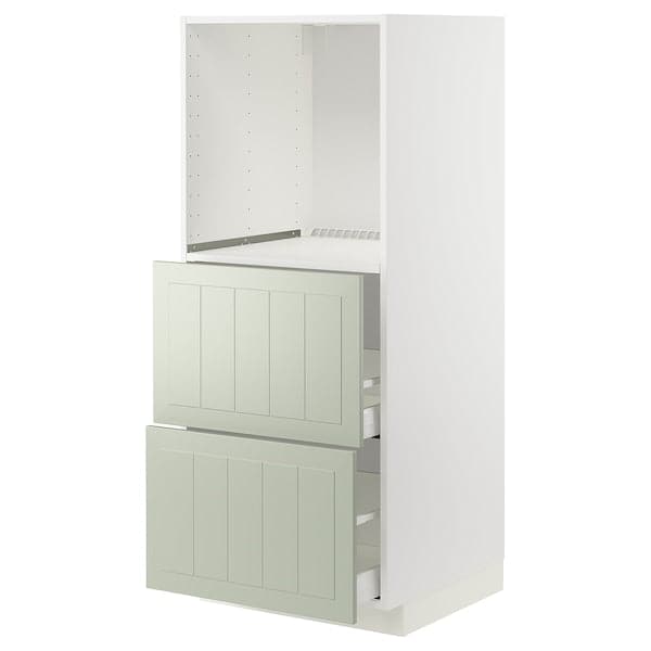 METOD / MAXIMERA - High cabinet w 2 drawers for oven, white/Stensund light green, 60x60x140 cm - best price from Maltashopper.com 89486569