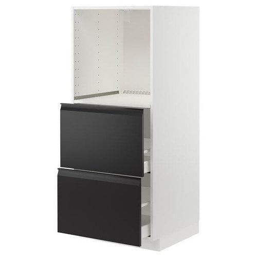 METOD / MAXIMERA - High cabinet w 2 drawers for oven, white/Upplöv matt anthracite