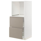 METOD / MAXIMERA high cabinet w 2 drawers for oven, white/Upplöv matt dark beige, 60x60x140 cm