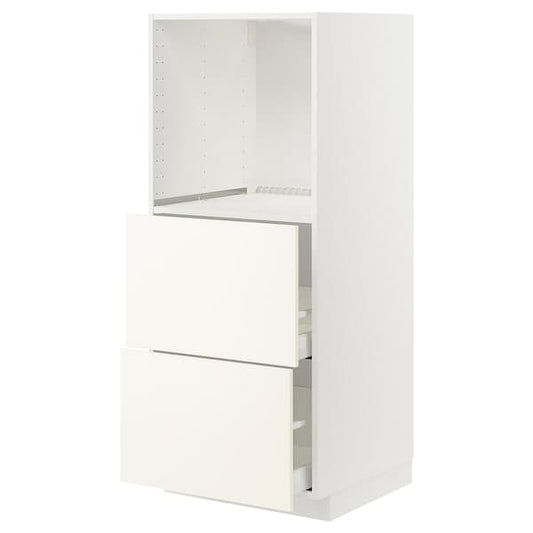 Ikea METOD / MAXIMERA - High cabinet w 2 drawers for oven, white/Vallstena white, 60x60x140 cm