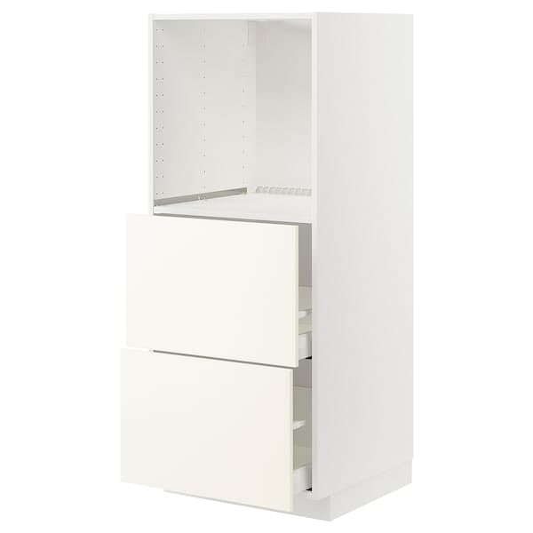 METOD / MAXIMERA - High cabinet w 2 drawers for oven, white/Vallstena white, 60x60x140 cm