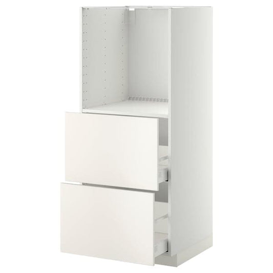 Ikea METOD / MAXIMERA - High cabinet w 2 drawers for oven, white/Veddinge white, 60x60x140 cm