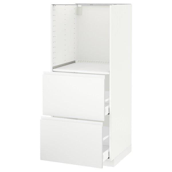 METOD / MAXIMERA - High cabinet w 2 drawers for oven, white/Voxtorp matt white, 60x60x140 cm - best price from Maltashopper.com 29131010