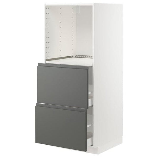 Ikea METOD / MAXIMERA - High cabinet w 2 drawers for oven, white/Voxtorp dark grey, 60x60x140 cm