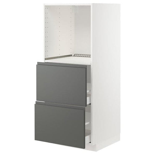 METOD / MAXIMERA - High cabinet w 2 drawers for oven, white/Voxtorp dark grey, 60x60x140 cm
