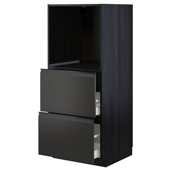 METOD / MAXIMERA - High cabinet w 2 drawers for oven, black/Upplöv matt anthracite, 60x60x140 cm - best price from Maltashopper.com 39495670