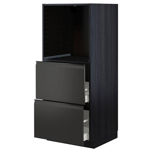 Ikea METOD / MAXIMERA - High cabinet w 2 drawers for oven, black/Upplöv matt anthracite, 60x60x140 cm
