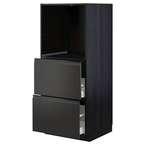 METOD / MAXIMERA - High cabinet w 2 drawers for oven, black/Upplöv matt anthracite, 60x60x140 cm