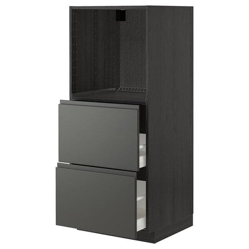 METOD / MAXIMERA - High cabinet w 2 drawers for oven, black/Voxtorp dark grey, 60x60x140 cm
