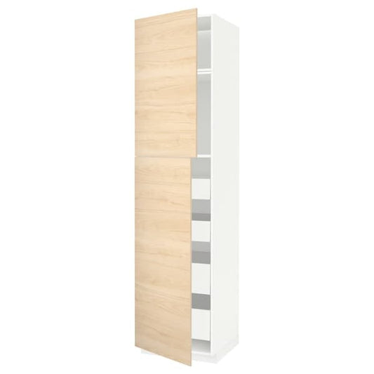 Ikea METOD / MAXIMERA - Hi cab w 2 doors/4 drawers, white/Askersund light ash effect, 60x60x240 cm