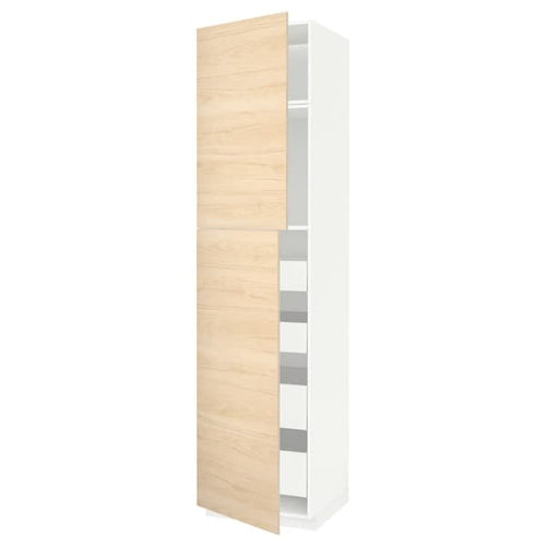 METOD / MAXIMERA - Hi cab w 2 doors/4 drawers, white/Askersund light ash effect, 60x60x240 cm