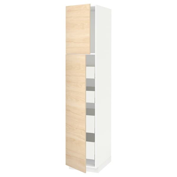 METOD / MAXIMERA - Hi cab w 2 doors/4 drawers, white/Askersund light ash effect, 40x60x200 cm