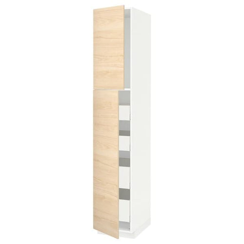 METOD / MAXIMERA - Hi cab w 2 doors/4 drawers, white/Askersund light ash effect, 40x60x220 cm