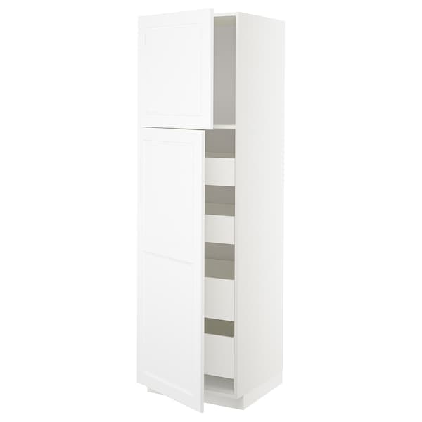 METOD / MAXIMERA - Hi cab w 2 doors/4 drawers, white/Axstad matt white, 60x60x200 cm - best price from Maltashopper.com 49460694