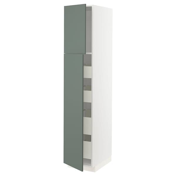 METOD / MAXIMERA - Hi cab w 2 doors/4 drawers, white/Bodarp grey-green, 40x60x200 cm