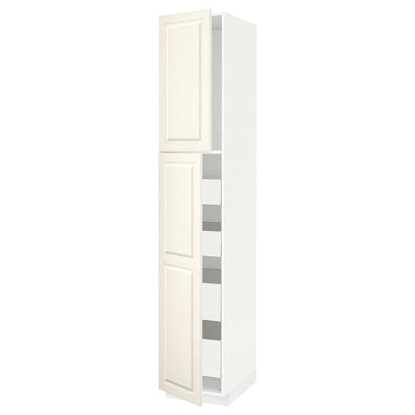 METOD / MAXIMERA - Hi cab w 2 doors/4 drawers, white/Bodbyn off-white, 40x60x220 cm