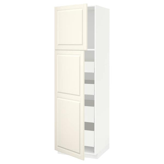 Ikea METOD / MAXIMERA - Hi cab w 2 doors/4 drawers, white/Bodbyn off-white , 60x60x200 cm