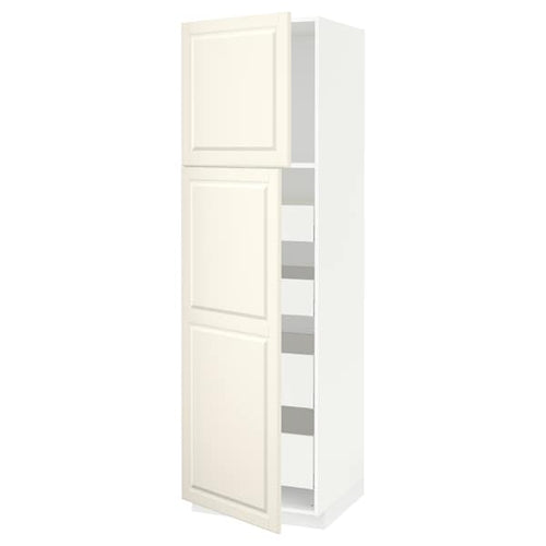 METOD / MAXIMERA hi cab w 2 doors/4 drawers, white/Bodbyn off-white, 60x60x200 cm
