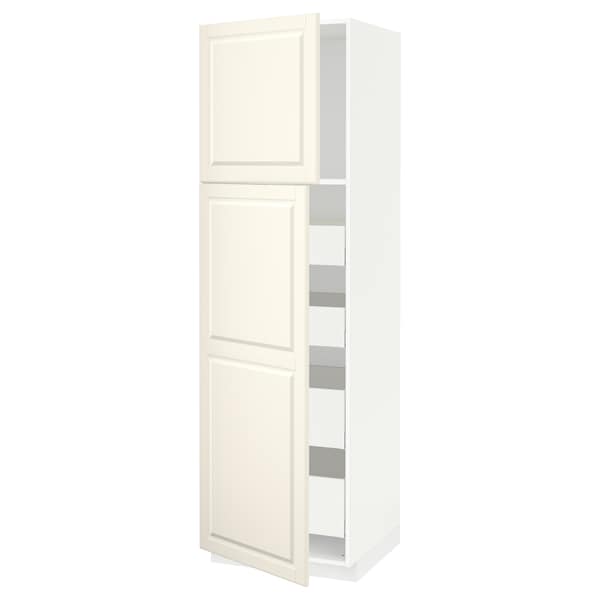 METOD / MAXIMERA - Hi cab w 2 doors/4 drawers, white/Bodbyn off-white , 60x60x200 cm