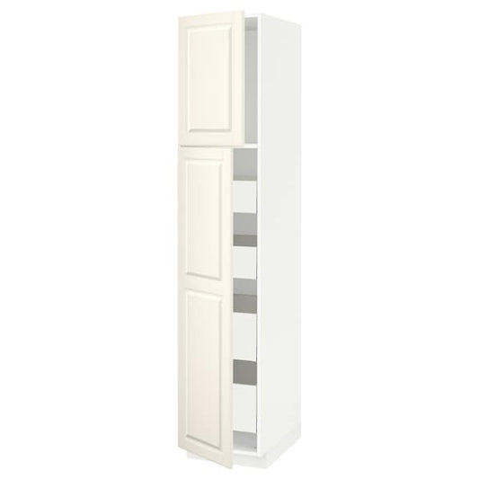 Ikea METOD / MAXIMERA - Hi cab w 2 doors/4 drawers, white/Bodbyn off-white , 40x60x200 cm