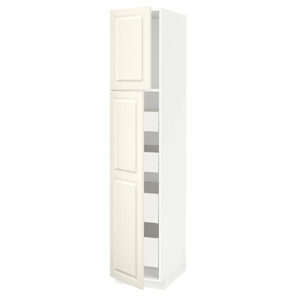 METOD / MAXIMERA - Hi cab w 2 doors/4 drawers, white/Bodbyn off-white , 40x60x200 cm