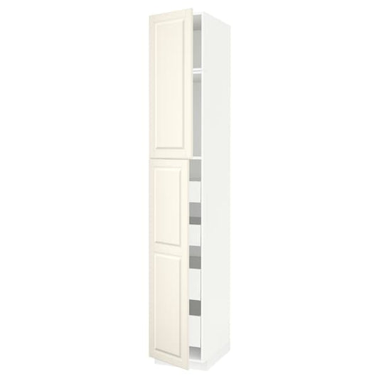 Ikea METOD / MAXIMERA - Hi cab w 2 doors/4 drawers, white/Bodbyn off-white , 40x60x240 cm