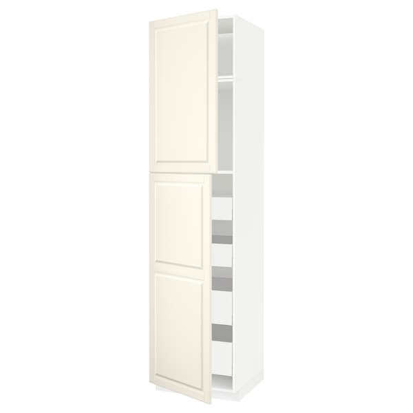 METOD / MAXIMERA - Hi cab w 2 doors/4 drawers, white/Bodbyn off-white , 60x60x240 cm