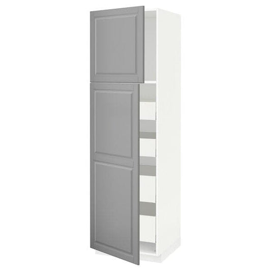 Ikea METOD / MAXIMERA - Hi cab w 2 doors/4 drawers, white/Bodbyn grey , 60x60x200 cm