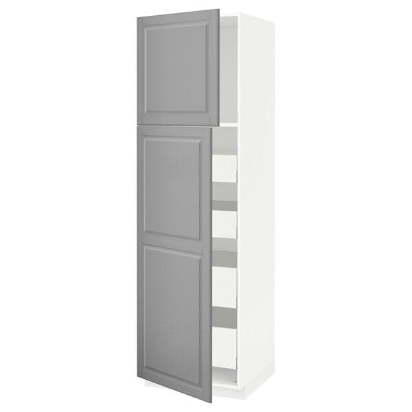 METOD / MAXIMERA - Hi cab w 2 doors/4 drawers, white/Bodbyn grey , 60x60x200 cm