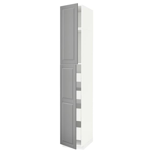 Ikea METOD / MAXIMERA - Hi cab w 2 doors/4 drawers, white/Bodbyn grey , 40x60x240 cm